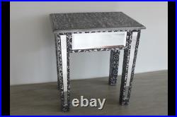 Embossed Side Table Distressed Lamp Stool Silver Black Corner Furniture Unit New