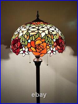 Enjoy Brand Tiffany Floor Lamp Rose Flower Stained Glass Antique Vintage H64