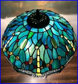 Enjoy Table Lamp Dragonfly Green Blue Stained Glass Antique Vintage W16H24 inch
