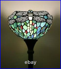 Enjoy Tiffany Style Floor Lamp Green Blue Stained Glass Dragonfly Vintage 66H