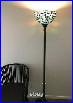 Enjoy Tiffany Style Floor Lamp Green Blue Stained Glass Dragonfly Vintage 66H