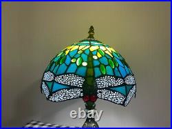 Enjoy Tiffany Style Table Lamp Green Dragonfly Stained Glass Dragonfly Vintage