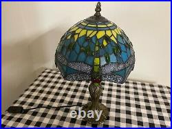 Enjoy Tiffany Style Table Lamp Green Dragonfly Stained Glass Dragonfly Vintage