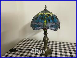 Enjoy Tiffany Style Table Lamp Sea Blue Stained Glass Dragonfly