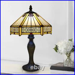 Enjoy Tiffany Style Table Lamp Yellow Hexagon Stained Glass Dragonfly Vintage