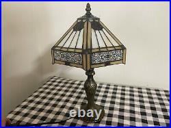 Enjoy Tiffany Style Table Lamp Yellow Hexagon Stained Glass Dragonfly Vintage