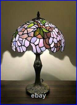 Enjoy Tiffany Table Lamp Stained Glass Purple Flower Antique Vintage W12H19