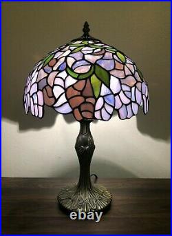 Enjoy Tiffany Table Lamp Stained Glass Purple Flower Antique Vintage W12H19