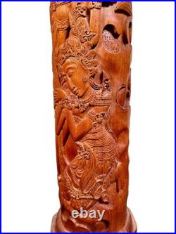 Exceptional Mid Century Carved Balinese Teak Lamp Hindu Ramayana Figures 32 H Exceptional Mid Century Carved Balinese Teak Lamp Hindu Ramayana Figures 32 H