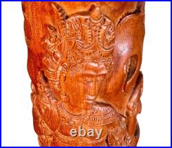 Exceptional Mid Century Carved Balinese Teak Lamp Hindu Ramayana Figures 32 H