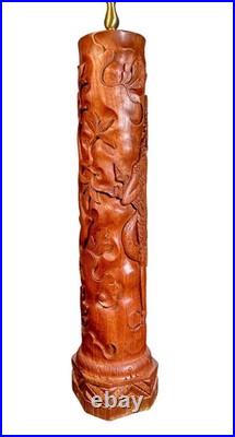 Exceptional Mid Century Carved Balinese Teak Lamp Hindu Ramayana Figures 32 H Exceptional Mid Century Carved Balinese Teak Lamp Hindu Ramayana Figures 32 H
