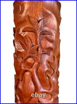 Exceptional Mid Century Carved Balinese Teak Lamp Hindu Ramayana Figures 32 H