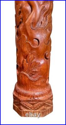 Exceptional Mid Century Carved Balinese Teak Lamp Hindu Ramayana Figures 32 H