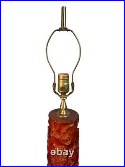 Exceptional Mid Century Carved Balinese Teak Lamp Hindu Ramayana Figures 32 H