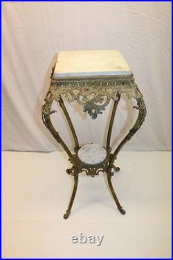 Exquisite 19th C. Victorian Brass Marble Top Lamp Table Pedestal Stand