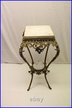Exquisite 19th C. Victorian Brass Marble Top Lamp Table Pedestal Stand
