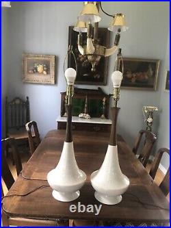 Fab Pair Vintage 1960's Mid Century Raymor Bitossi Era White Ceramic Lamps