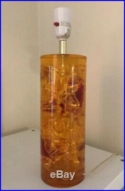 Fab Vintage Mid Century Orange Resin Crushed Ice Shatterline Table Lamp