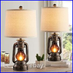Farmhouse Lantern Table Lamps for Living Room Set of 2 Vintage Bedroom