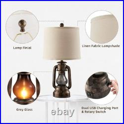 Farmhouse Lantern Table Lamps for Living Room Set of 2 Vintage Bedroom
