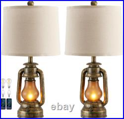 Farmhouse Lantern Table Lamps for Living Room Set of 2, Vintage Bedroom Resin La