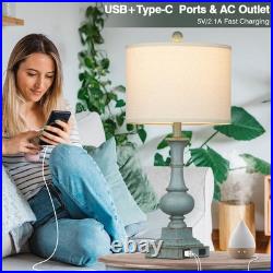 Farmhouse Table Lamps Set of 2 26 Vintage Rustic Blue Dimmable USB Ports AC