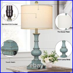 Farmhouse Table Lamps Set of 2 26 Vintage Rustic Blue Dimmable USB Ports AC