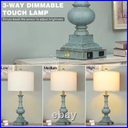 Farmhouse Table Lamps Set of 2 26 Vintage Rustic Blue Dimmable USB Ports AC