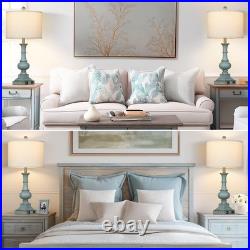 Farmhouse Table Lamps Set of 2 26 Vintage Rustic Blue Dimmable USB Ports AC