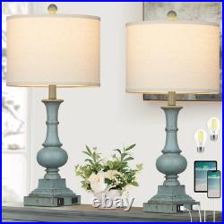 Farmhouse Table Lamps Set of 2 26 Vintage Rustic Blue Dimmable USB Ports AC