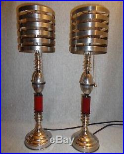 Flash Gordon Rocket Ship Lamps Art Deco Machine Age 1930's Vintage Pair