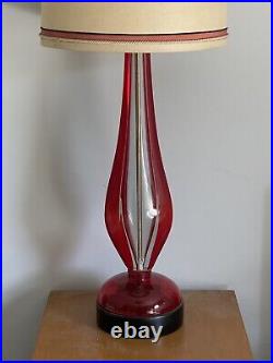 Flavio Poli Antique Red Murano Glass Modern Table Lamp Vintage Italian Seguso 50