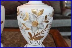 Floral & Gold Leaf Vintage West German Electric 3-Way Hand Painted Table Lamps