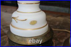 Floral & Gold Leaf Vintage West German Electric 3-Way Hand Painted Table Lamps