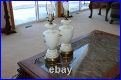 Floral & Gold Leaf Vintage West German Electric 3-Way Hand Painted Table Lamps