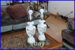Floral & Gold Leaf Vintage West German Electric 3-Way Hand Painted Table Lamps Floral & Gold Leaf Vintage West German Electric 3-Way Hand Painted Table Lamps