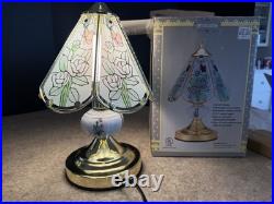 Floral Rose & Butterfly Lamp Brass withSix Painted Rose Glass Panels NIB NOS