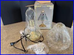 Floral Rose & Butterfly Lamp Brass withSix Painted Rose Glass Panels NIB NOS