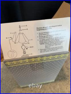 Floral Rose & Butterfly Lamp Brass withSix Painted Rose Glass Panels NIB NOS