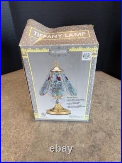 Floral Rose & Butterfly Lamp Brass withSix Painted Rose Glass Panels NIB NOS