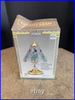 Floral Rose & Butterfly Lamp Brass withSix Painted Rose Glass Panels NIB NOS