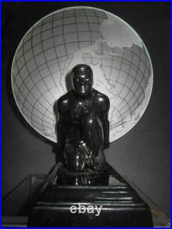 Frankart Sarsaparilla art deco Atlas withthe glass earth shade black lamp USA made