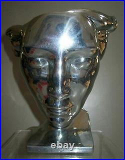 Frankart art deco nymph face table lamp body polished aluminum finish made USA