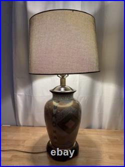 Frederick Cooper Hand-Painted Ceramic Table Lamp Vintage Asian-Inspired & Shad