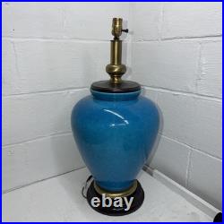 Frederick Cooper Vintage Large Blue Ceramic Lamp Unique Rare Metal Wood Base
