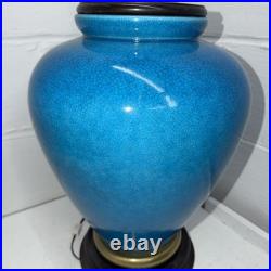 Frederick Cooper Vintage Large Blue Ceramic Lamp Unique Rare Metal Wood Base