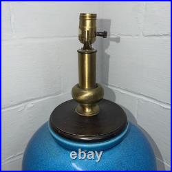 Frederick Cooper Vintage Large Blue Ceramic Lamp Unique Rare Metal Wood Base