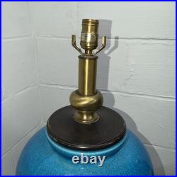 Frederick Cooper Vintage Large Blue Ceramic Lamp Unique Rare Metal Wood Base
