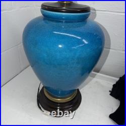 Frederick Cooper Vintage Large Blue Ceramic Lamp Unique Rare Metal Wood Base