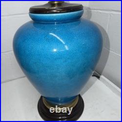 Frederick Cooper Vintage Large Blue Ceramic Lamp Unique Rare Metal Wood Base